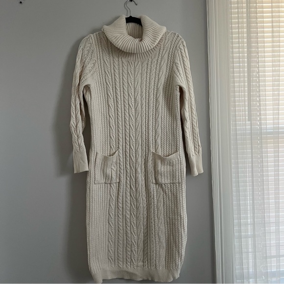 Rachel Zoe Cream Cable Knit Turtleneck Sweater Dress - Picture 1 of 6